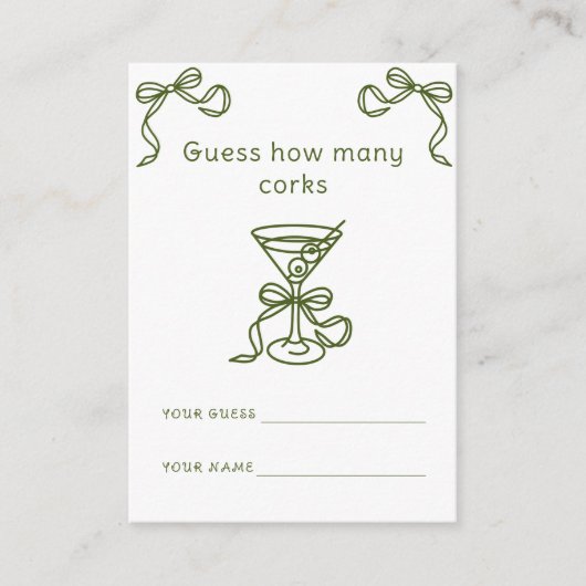 Martini & Bow Hoeveel kurken bruidsspel Informatiekaartje (Voorkant)