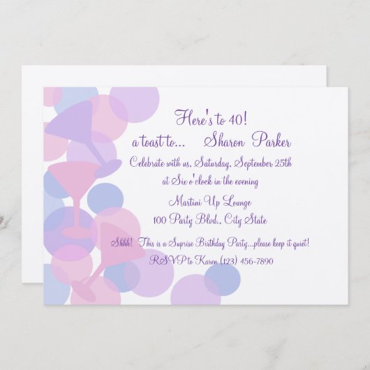 Martini Bubbles Party Invitation (Devant / Derrière)