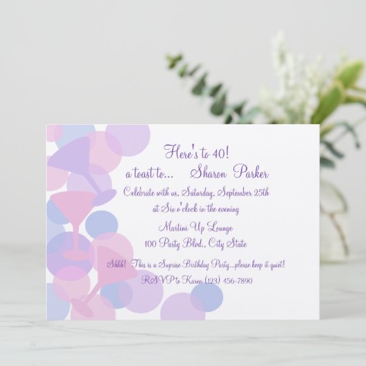 Martini Bubbles Party Uitnodiging (Staand voorkant)