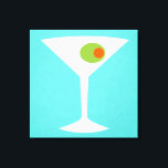 Martini classique en toile étirée (turquoise)<br><div class="desc">Cette toile Stretched Martini Movie Classique présente un arrière - plan turquoise et l'image d'une silhouette blanche d'un verre martini. A l'intérieur du verre se trouve une glorieuse olive verte avec un pimento orange. C'est un morceau amusant d'art mural pour tous ceux qui souhaitent être un personnage dans un film...</div>
