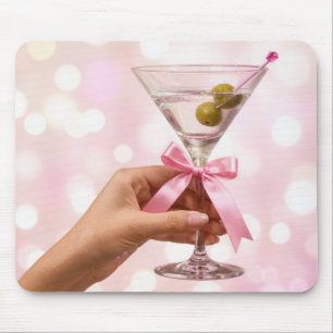 Martini Cocktail met Roze Satijnen Strik Muismat