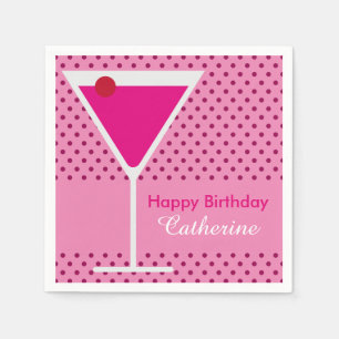Martini Cocktail Modern Polka Dot Custom Birthday Servet