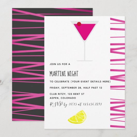 Martini Cocktail Night Party Invitation Kaart (Voorkant / Achterkant)