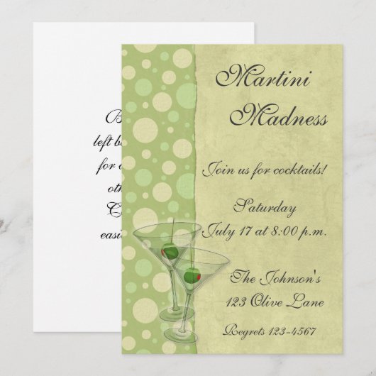 Martini Cocktail Party Invitation Kaart (Voorkant / Achterkant)