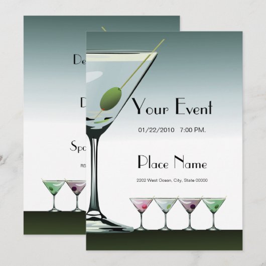 Martini Cocktails Party Invitation Kaart (Voorkant / Achterkant)