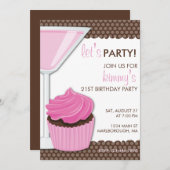 Martini & Cupcake 21st Birthday Kaart (Voorkant / Achterkant)