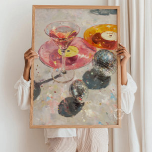 Martini & Disco Bal Kunstprint: Licht Roze Bar Aut Poster