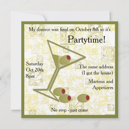 Martini Divorce Party Invitation Kaart (Voorkant)