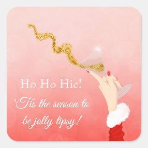 Martini Glas dat Kerst Glitter Feestje Overstroomt Vierkante Sticker