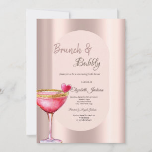 Martini Glas Hart Druppels Bloemen Roze Goud Kaart