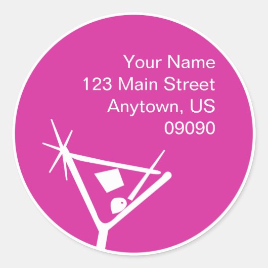 Martini glas silhouet adres label (framboos) (Voorkant)