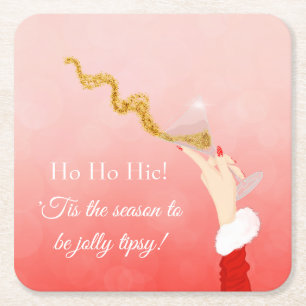 Martini Glas Spilling Kerstmis Glitter Party Vierkante Kartonnen Onderzetter