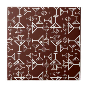 Martini Glass Design Retro Martinis Pattern Brown Tegeltje