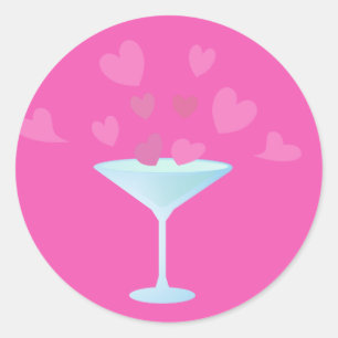 Martini Glass en Roze Harten Ronde Sticker