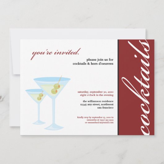 Martini Glasses Cocktail Party Invitation (rouge) (Devant)