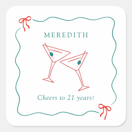 Martini juicht voor 21 jaar verjaardagsfeest vierkante sticker (Voorkant)