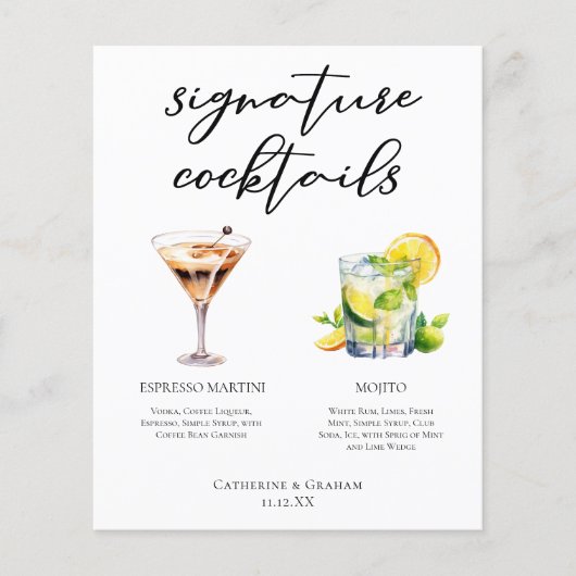 Martini Mojito Signature Cocktails Bruiloft Menu (Voorkant)