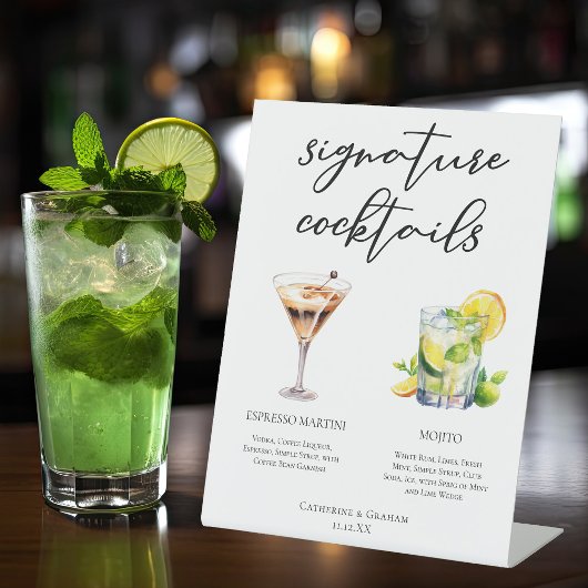 Martini Mojito Signature Cocktails Bruiloft Menu Reclamebord Met Voetstuk