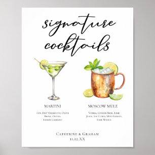Martini Moscow Mule Signature Cocktails Menu Poster