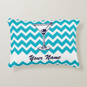 Martini Pictogram met Blauw Chevron Patroon Accent Kussen