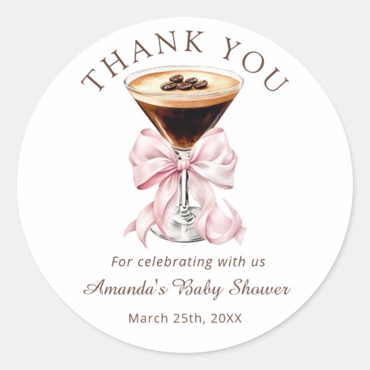 Martini Pink Baby Shower Thank you Sticker (Voorkant)