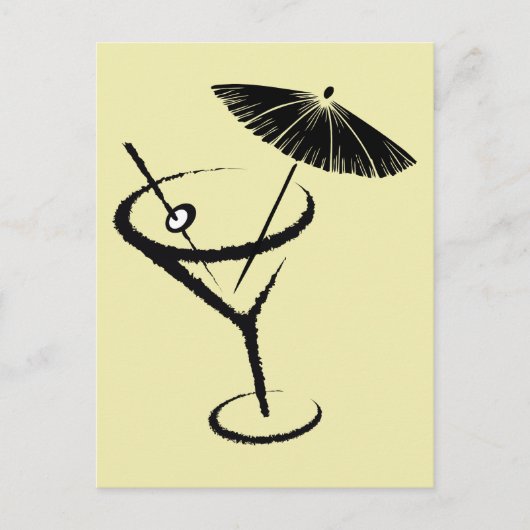 Martini ~ Retro Cocktail Drink Olive & Umbrella Briefkaart (Voorkant)