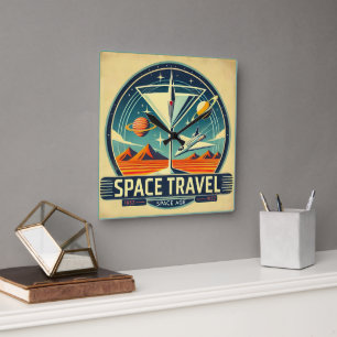 Martini Space Travel 1957 New Worlds Logo Vierkante Klok