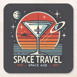 Martini Space Travel 1957 Space Age Logo Vierkante Kartonnen Onderzetter