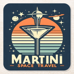 Martini Space Travel Lift Off Logo Vierkante Kartonnen Onderzetter