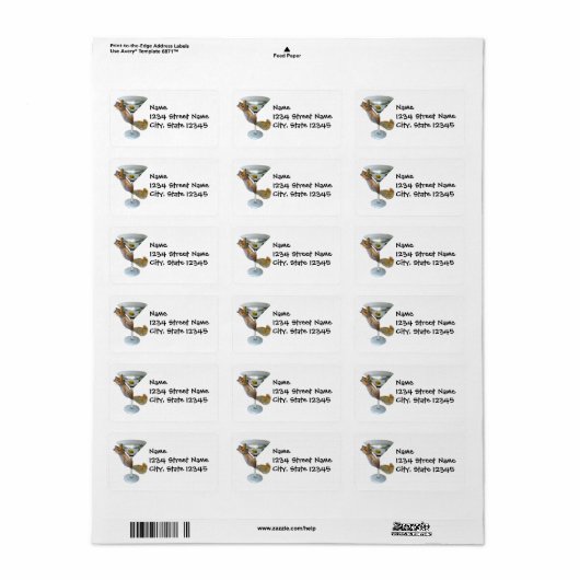 Martini Squirrel Étiquette de adresse (Feuille entière)