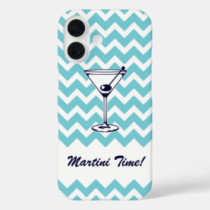 Martini tijd met blauw Chevron patroon iPhone 16 Hoesje