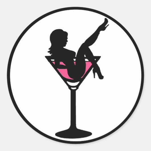 Martini verre fille noir blanc rose stickers (Devant)