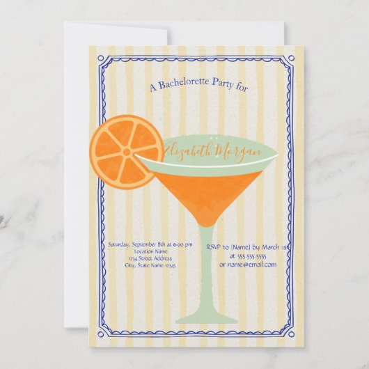 Martini Yellow Stripes Bachelorette Kaart (Voorkant)