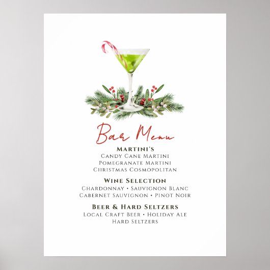 Martinis and Mistletoe Holiday Party Bar Menu Poster (Voorkant)