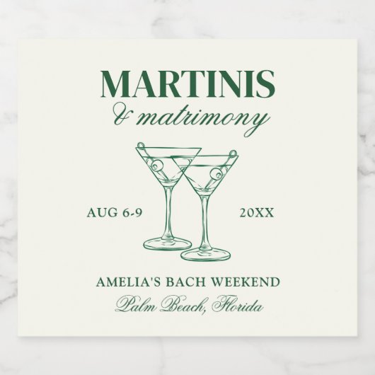 Martinis & Huwelijk Bachelorette Weekend Likeurfles Etiket (Enkel label)