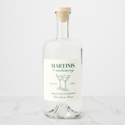 Martinis & Huwelijk Bachelorette Weekend Likeurfles Etiket (Voorkant)