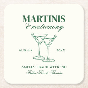 Martinis & Huwelijk Bachelorette Weekend Vierkante Kartonnen Onderzetter