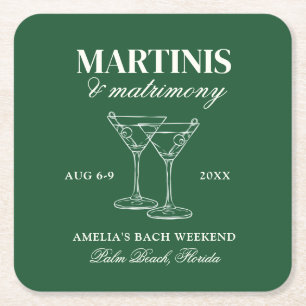 Martinis & Huwelijk Bachelorette Weekend Vierkante Kartonnen Onderzetter