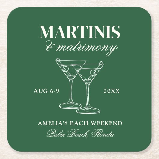 Martinis & Huwelijk Bachelorette Weekend Vierkante Kartonnen Onderzetter (Voorkant)