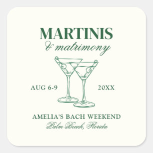 Martinis & Huwelijk Bachelorette Weekend Vierkante Sticker