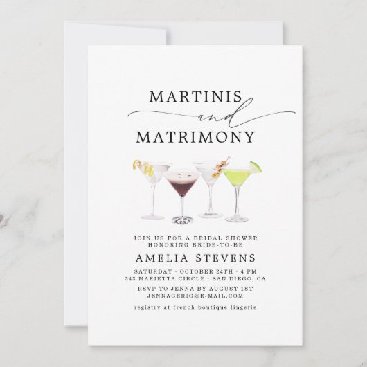 Martinis & Mariage Nuptiale Douche Invitation (Devant)