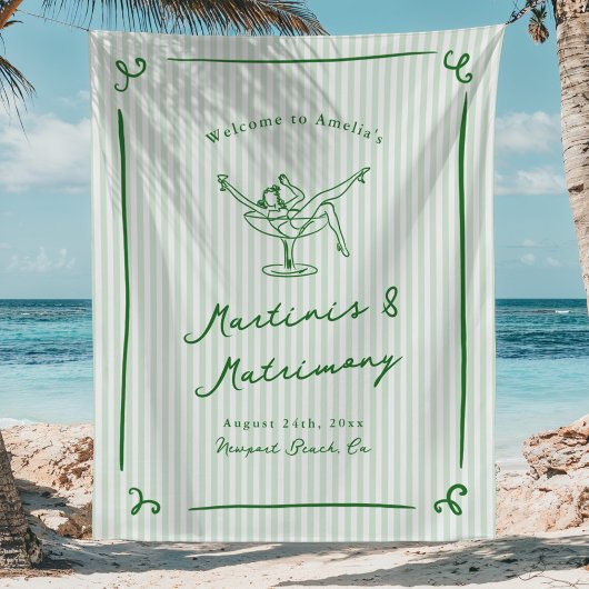 Martinis & Matrimony Green Bachelorette Feest Wandkleed