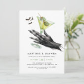 Martinis & Mayhem Spooky Halloween Cocktail Party Kaart (Staand voorkant)