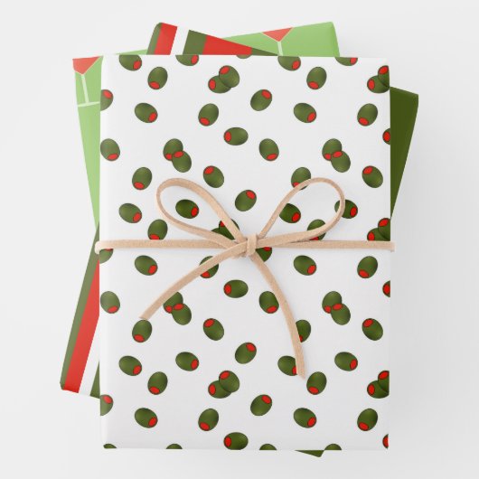 Martinis, Olijven en Stripes Assorted Inpakpapier Vel (In situ)