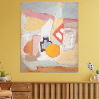 Martwa natura z pomarańczą, butelką i kałamarzem canvas afdruk