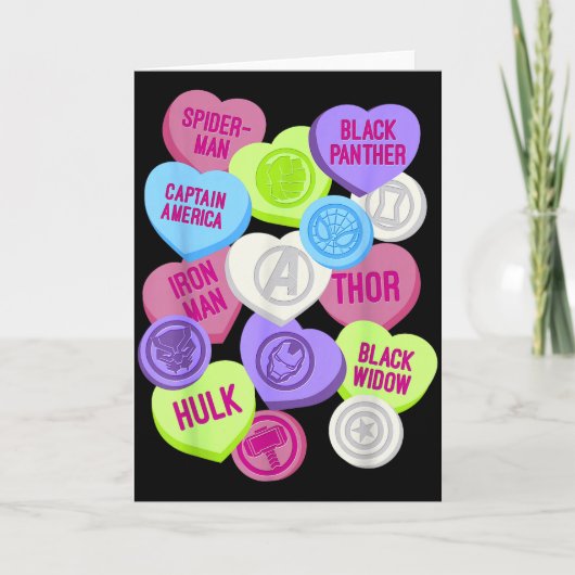 Marvel Avengers Symbols Candy Hearts Valentines Da Kaart (Voorkant)