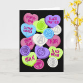 Marvel Avengers Symbols Candy Hearts Valentines Da Kaart (Gele Bloem)