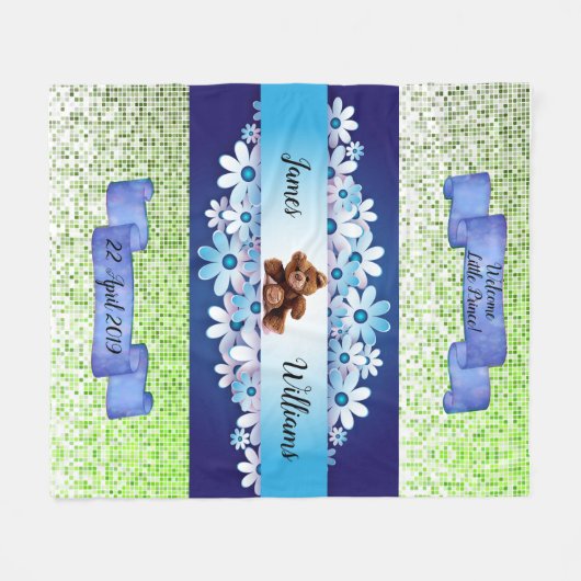 Marvelous Whimsical Blue Teddy Bear Personalize Fleece Deken (Voorkant (Horizontaal))