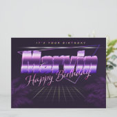 Marvin prénom nom carte rétro lilas anniversaire (Debout devant)