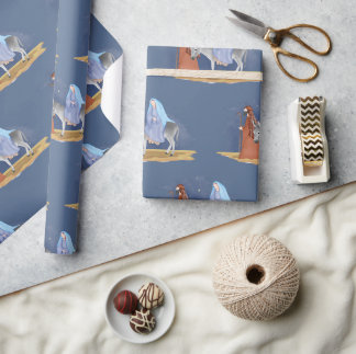 Mary and joseph kerstwrapping cadeaupapier